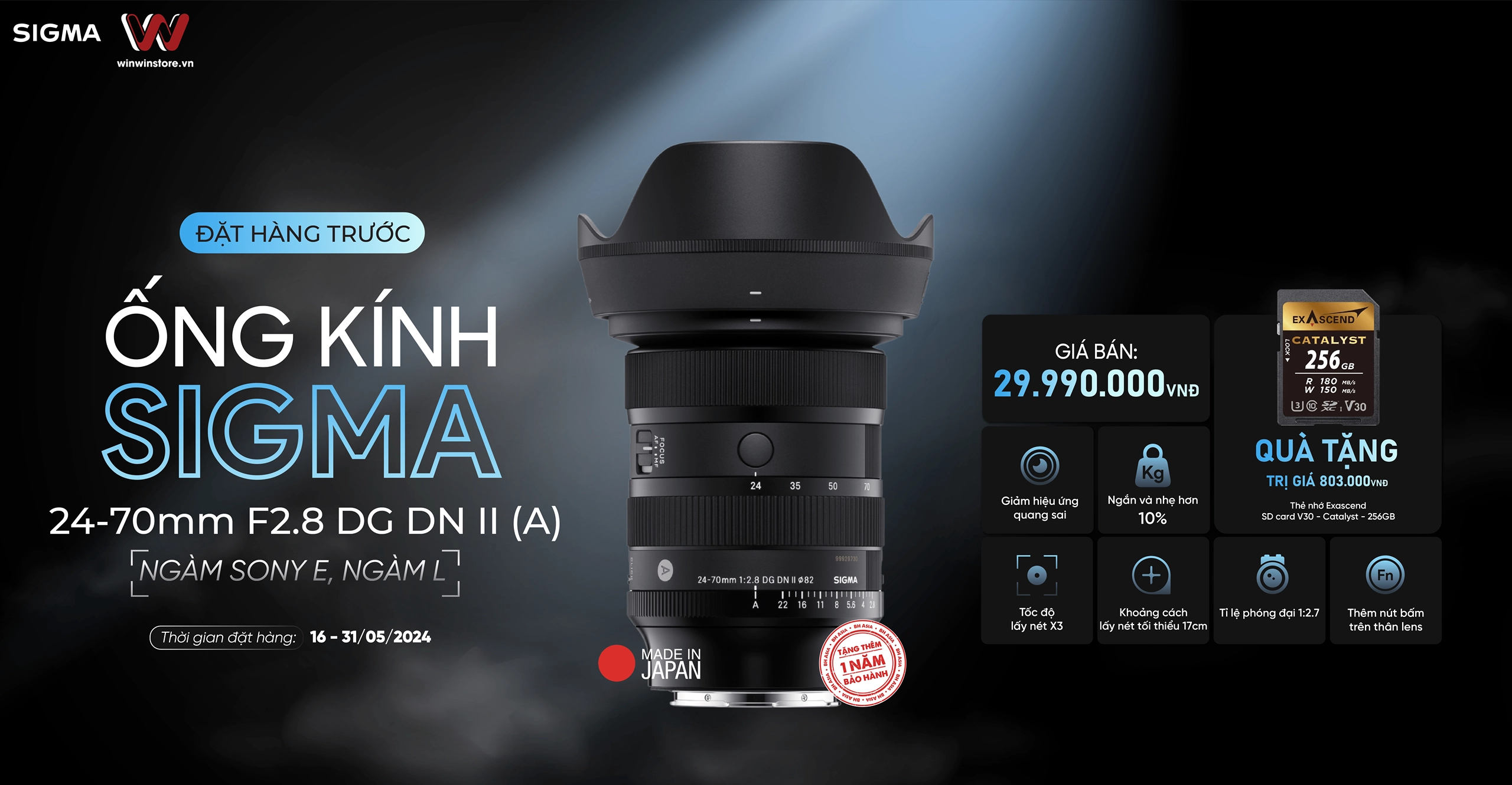 Sigma 24-70mm F2.8 DG DN Art II ra mắt với khẩu độ mở rộng toàn dải zoom, kích thước và trọng lượng gọn nhẹ