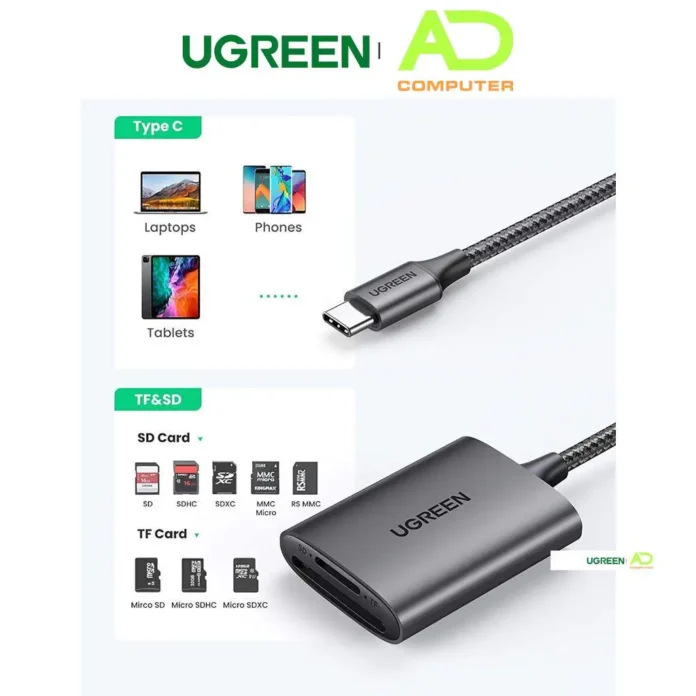 Đầu đọc thẻ SD/TF chuẩn USB 3.1 Type-C Ugreen 80888