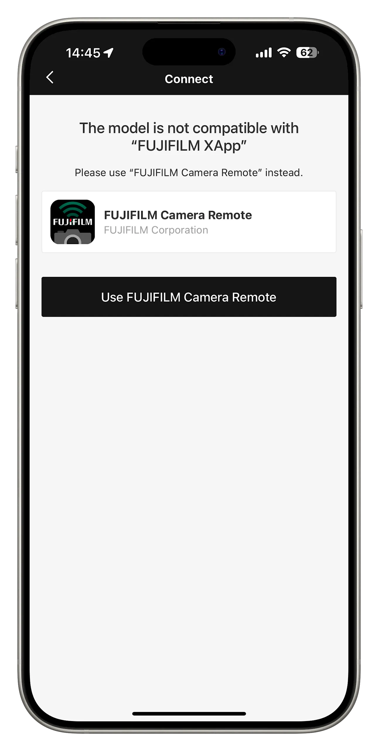 Fujifilm XApp gặp lỗi không kết nối được với máy ảnh trên iOS 18