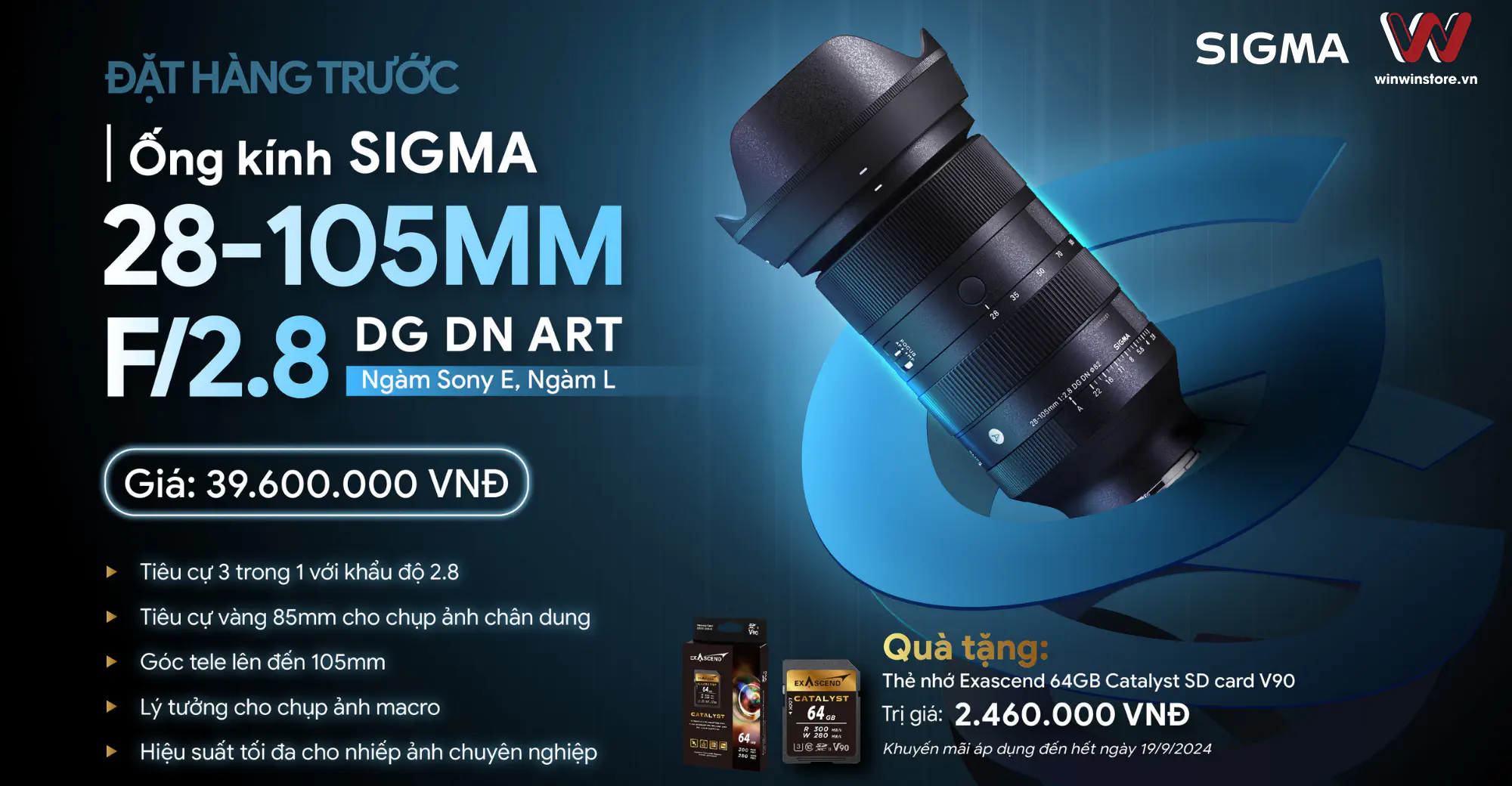 Đặt trước ống kính SIGMA 10-18mm F2.8 DC DN và SIGMA 28-105 mm F2.8 DG DN Art nhận liền tay thẻ nhớ xịn từ Exascend